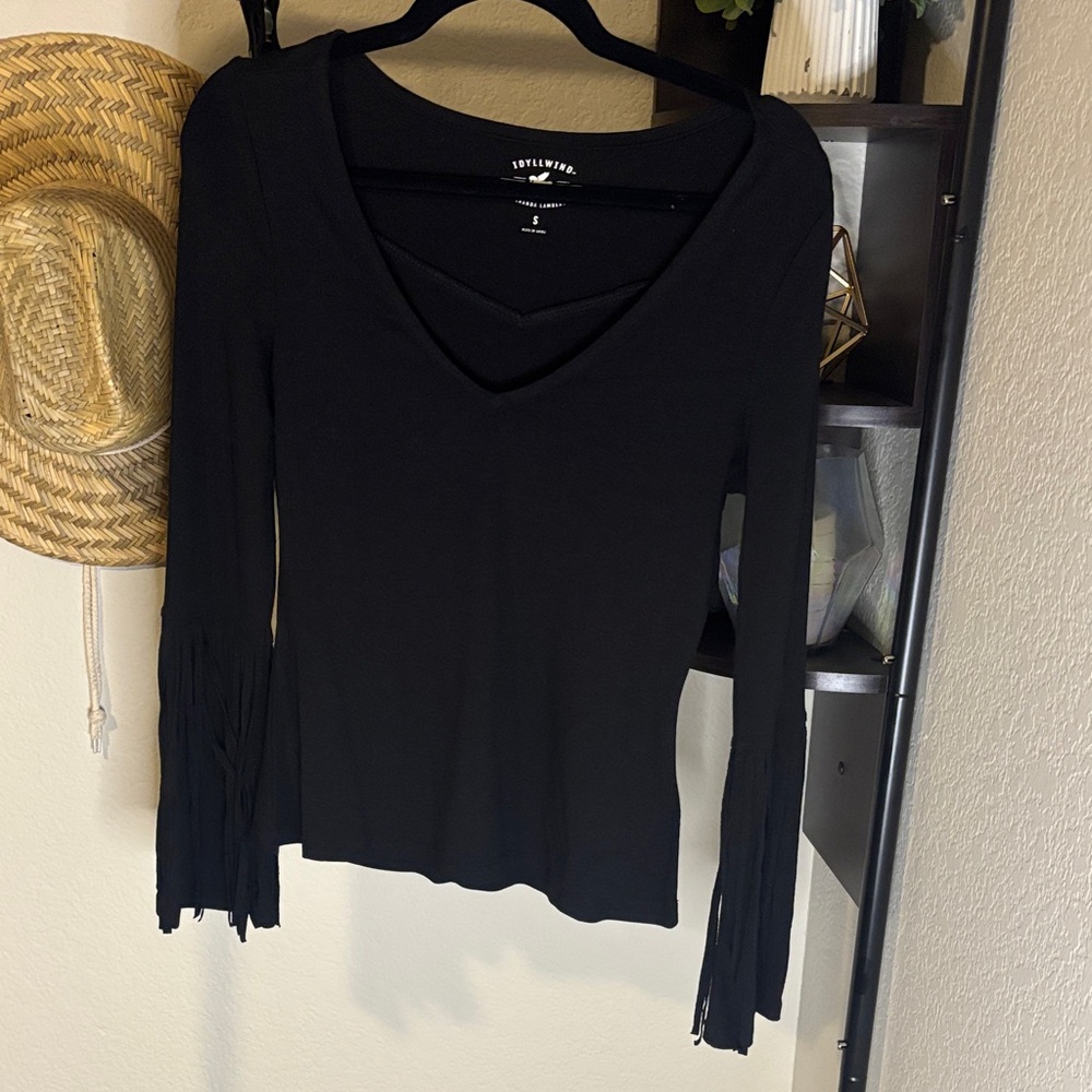 Idyllwind Black Fringe Long Sleeve Top